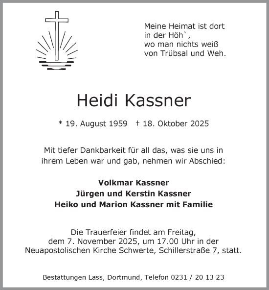 Traueranzeige von Heidi Kassner von Tageszeitung