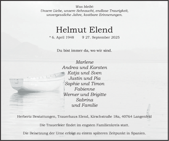 Traueranzeige von Helmut Elend von Tageszeitung