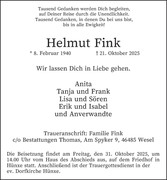 Traueranzeige von Helmut Fink von Tageszeitung