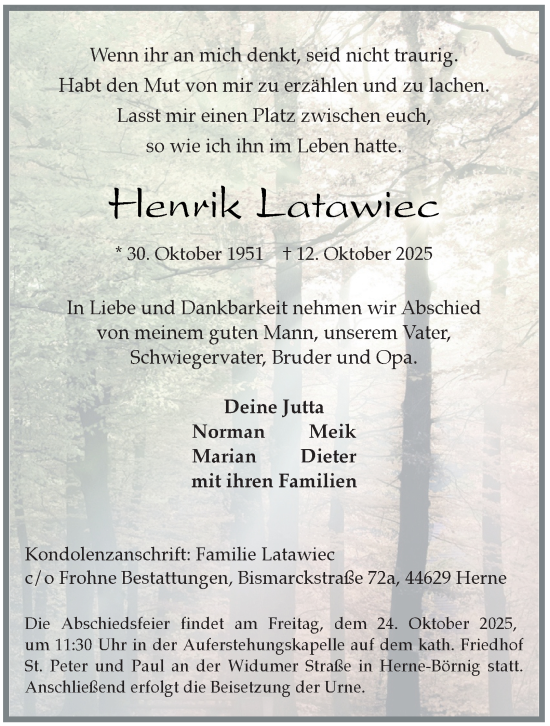 Traueranzeige von Henrik Latawiec von Tageszeitung
