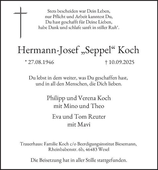 Traueranzeige von Hermann-Josef Koch von Tageszeitung