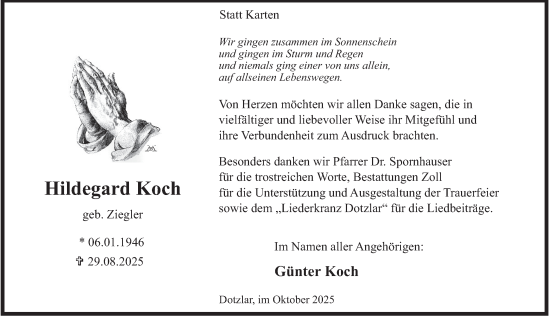 Traueranzeige von Hildegard Koch von Tageszeitung