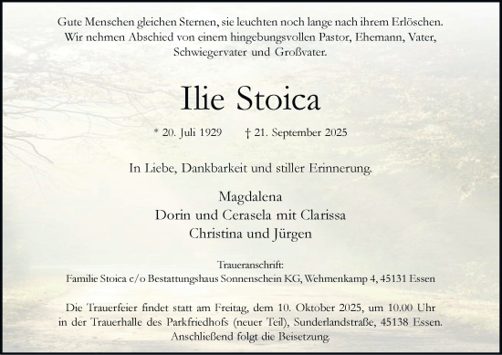 Traueranzeige von Ilie Stoica von Tageszeitung