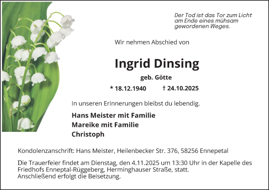 Traueranzeige von Ingrid Dinsing von Tageszeitung
