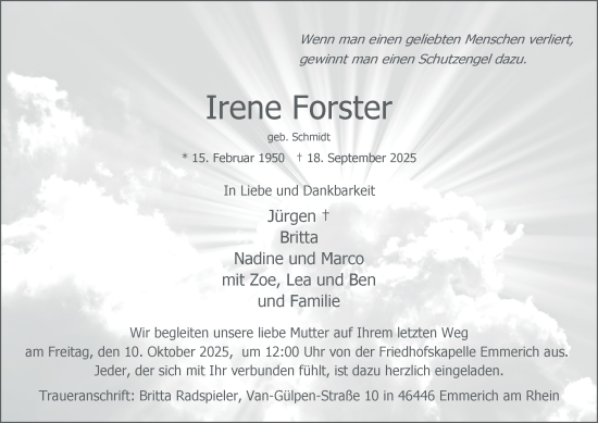 Traueranzeige von Irene Forster von Tageszeitung