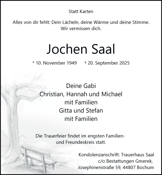 Traueranzeige von Jochen Saal von Tageszeitung