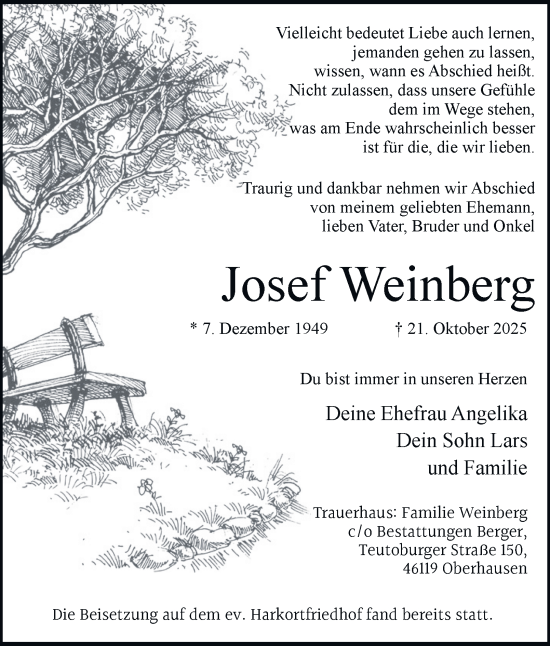 Traueranzeige von Josef Weinberg von Tageszeitung