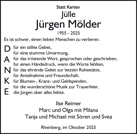 Traueranzeige von Jürgen Mölder von Tageszeitung