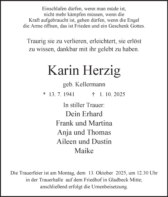 Traueranzeige von Karin Herzig von Tageszeitung