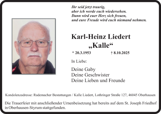 Traueranzeige von Karl-Heinz Liedert von Tageszeitung
