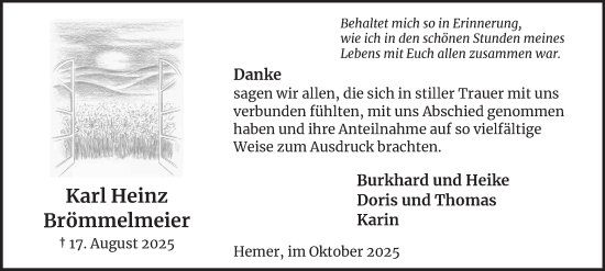 Traueranzeige von Karl Heinz Brömmelmeier von Tageszeitung