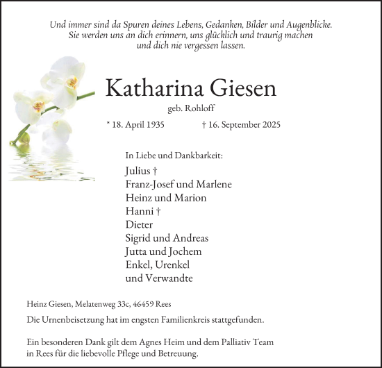 Traueranzeige von Katharina Giesen von Tageszeitung