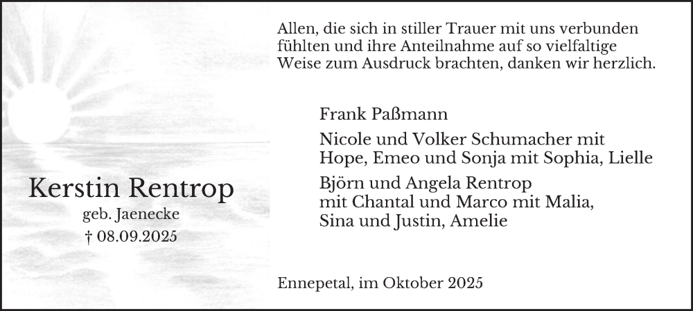  Traueranzeige für Kerstin Rentrop vom 25.10.2025 aus Tageszeitung