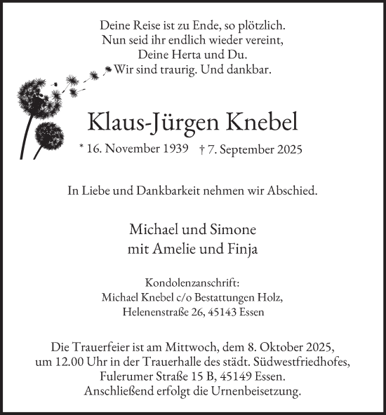 Traueranzeige von Klaus-Jürgen Knebel von Tageszeitung
