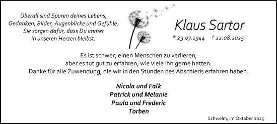 Traueranzeige von Klaus Sartor von Tageszeitung
