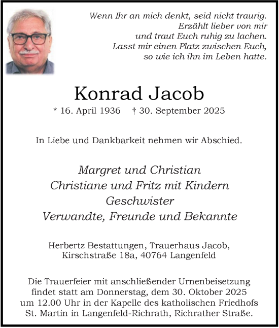 Traueranzeige von Konrad Jacob von Tageszeitung