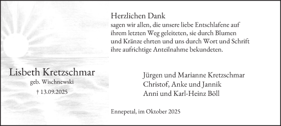 Traueranzeige von Lisbeth Kretzschmar von Tageszeitung