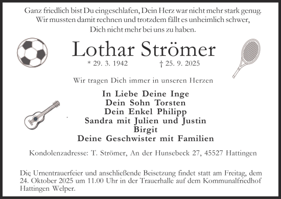 Traueranzeige von Lothar Strömer von Tageszeitung