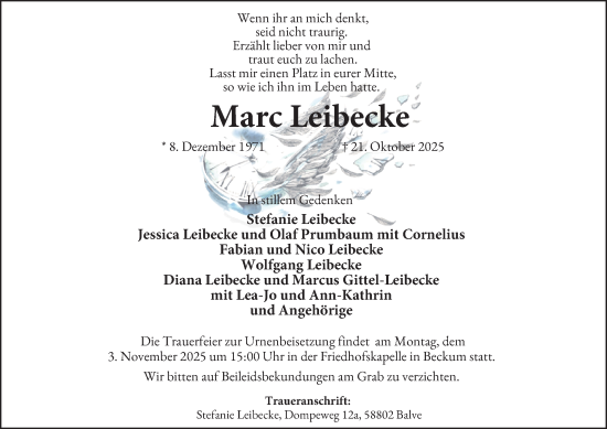 Traueranzeige von Marc Leibecke von Tageszeitung