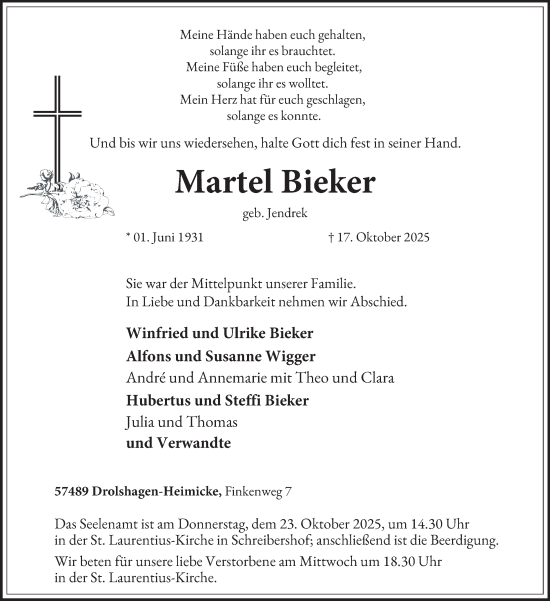 Traueranzeige von Martel Bieker von Tageszeitung