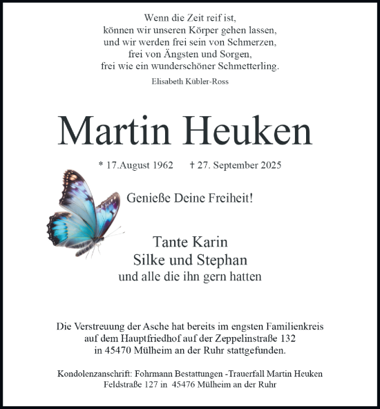 Traueranzeige von Martin Heuken von Tageszeitung