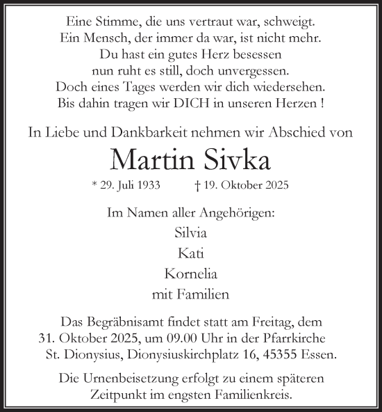 Traueranzeige von Martin Sivka von Tageszeitung
