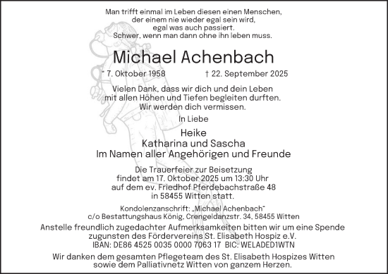 Traueranzeige von Michael Achenbach von Tageszeitung