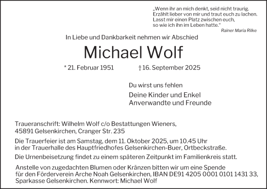 Traueranzeige von Michael Wolf von Tageszeitung