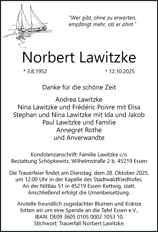 Traueranzeige von Norbert Lawitzke von Tageszeitung