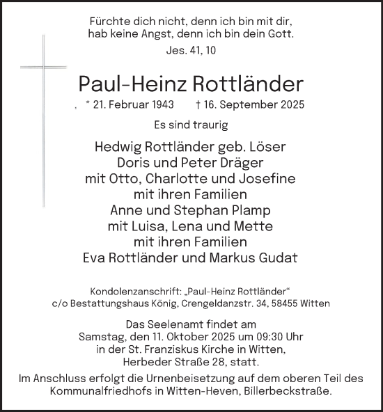 Traueranzeige von Paul-Heinz Rottländer von Tageszeitung
