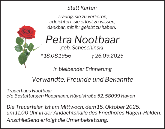 Traueranzeige von Petra Nootbaar von Tageszeitung