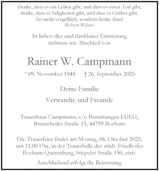 Traueranzeige von Rainer  Campmann von Tageszeitung