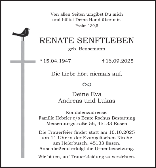Traueranzeige von Renate Senftleben von Tageszeitung