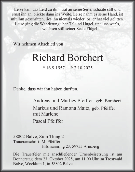 Traueranzeige von Richard Borchert von Tageszeitung
