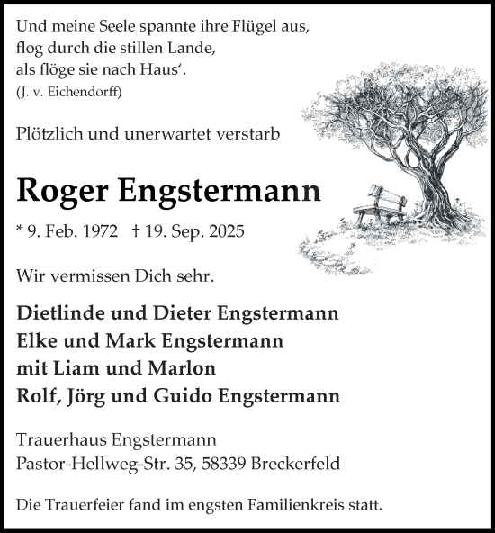 Traueranzeige von Roger Engstermann von Tageszeitung