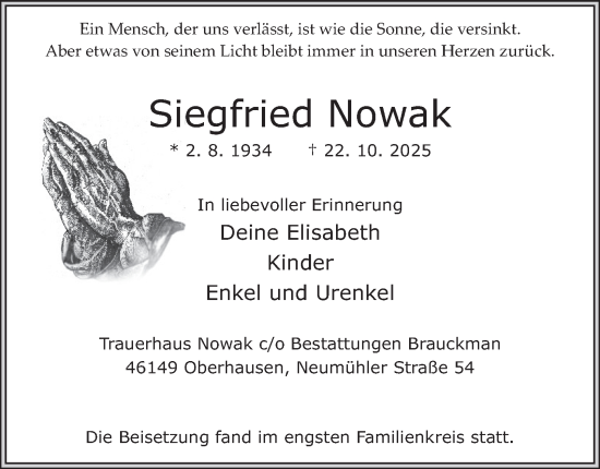 Traueranzeige von Siegfried Nowak von Tageszeitung