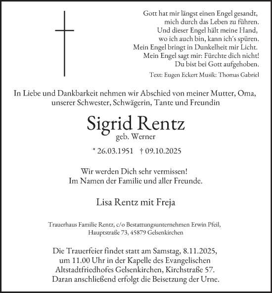 Traueranzeige von Sigrid Rentz von Tageszeitung
