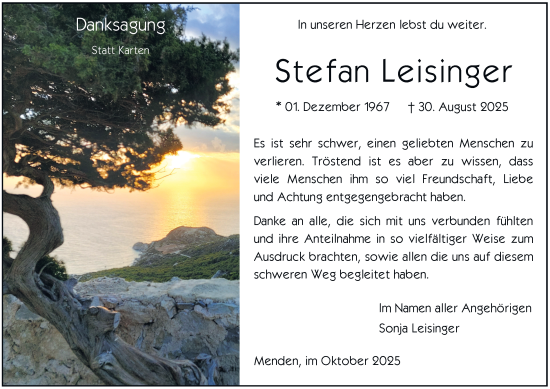 Traueranzeige von Stefan Leisinger von Tageszeitung