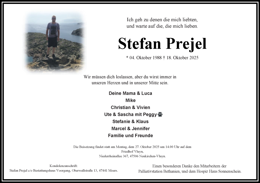  Traueranzeige für Stefan Prejel vom 25.10.2025 aus Tageszeitung