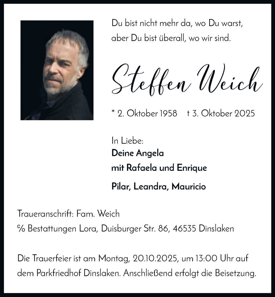  Traueranzeige für Steffen Weich vom 15.10.2025 aus Tageszeitung