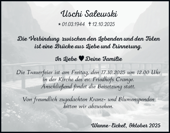 Traueranzeige von Uschi Salewski von Tageszeitung