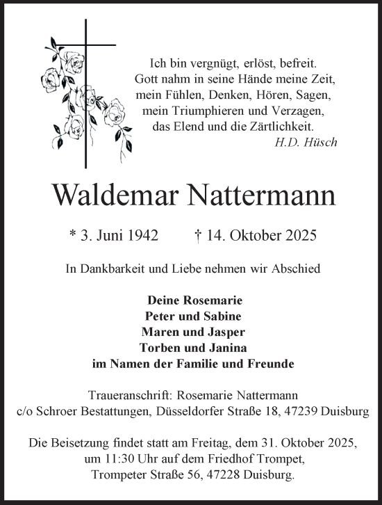 Traueranzeige von Waldemar Nattermann von Tageszeitung