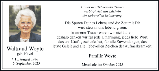 Traueranzeige von Waltraud Woyte von Tageszeitung