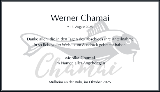 Traueranzeige von Werner Chamai von Tageszeitung