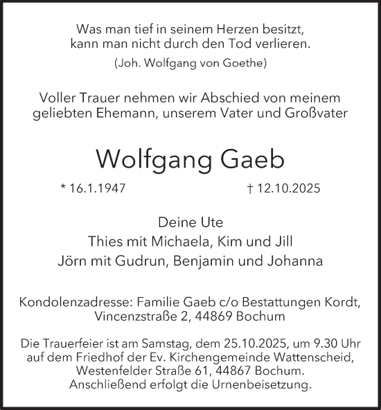 Traueranzeige von Wolfgang Gaeb von Tageszeitung