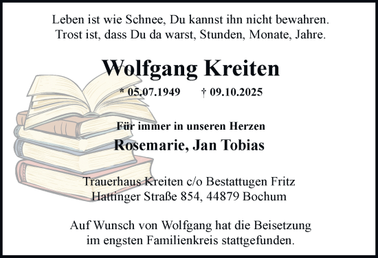 Traueranzeige von Wolfgang Kreiten von Tageszeitung