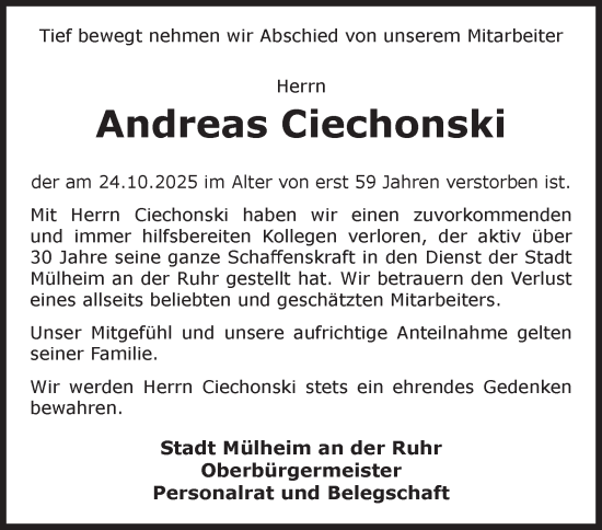Traueranzeige von Andreas Ciechonski von Tageszeitung