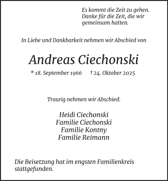 Traueranzeige von Andreas Ciechonski von Tageszeitung
