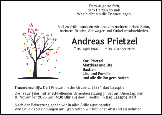Traueranzeige von Andreas Prietzel von Tageszeitung