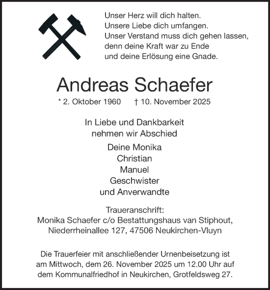 Traueranzeige von Andreas Schaefer von Tageszeitung